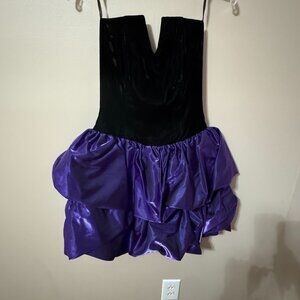 222 — 90s Jessica McClintock Gunne Sax Mini Dress | Black Velvet Bodice + Purple